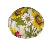 Gorro de baño reutilizable con estampado de abejas, girasoles, margaritas y rosas, cubierta de doble capa para cabello largo y grueso, casco de 10.6 pulgadas