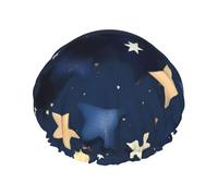 Gorro de baño reutilizable con estampado de cielo azul marino y estrellas, cubierta de doble capa para cabello largo y grueso, casco de 10.6 pulgadas