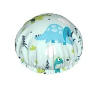 Gorro de baño reutilizable con estampado de dinosaurio, cubierta de pelo de doble capa para cabello largo y grueso, casco de 10.6 pulgadas