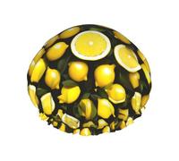 Gorro de baño reutilizable con estampado de limón amarillo, cubierta de doble capa para cabello largo y grueso, casco de 10.6 pulgadas