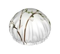 Gorro de baño reutilizable con estampado de ramas verdes naturales, cubierta de doble capa para cabello largo y grueso, gorro de 10.6 pulgadas