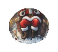 Gorro de baño reutilizable con estampado de Santa Claus Snow Secenry, cubierta de doble capa para cabello largo y grueso, casco de 10.6 pulgadas