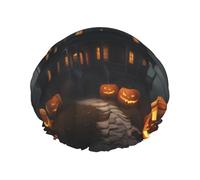 Gorro de baño reutilizable con estampado de terror de Halloween, cubierta de pelo de doble capa para cabello largo y grueso, casco de 10.6 pulgadas