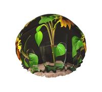 Gorro de baño reutilizable con estampado de tres girasoles en madera, cubierta de pelo de doble capa para cabello largo y grueso, casco de 10.6 pulgadas