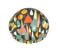 Gorro de baño reutilizable de mediados de siglo con formas de caída impresas, cubierta de pelo de doble capa para cabello largo y grueso, casco de 10.6 pulgadas