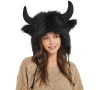 Gorro De Bisonte - Gorro De Búfalo Cálido | Gorros De Animales, Orejeras Peludas Para Aventuras Al Aire Libre, Halloween, Navidad, Cosplay De Animales, Fiesta Temática Del Festival, Con Cuernos, Oreje