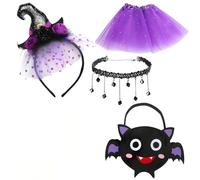 Gorro de Bruja para Niña + Traje de Bruja Completo + Diseño Único + Incluye 4 Piezas + Ideal para Halloween, Fiesta y Más