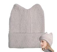 Gorro de con Orejas de Gato,Gorro con Orejas de Gato, Térmico De De Invierno, Lindos sombreros de ganchillo con orejas de gato para mujer, gorros cálidos de invierno tejidos a prueba de viento