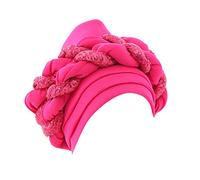 Gorro de cuero con cuentas trenzadas para mujer, diseño musulmán contra el cáncer, gorro para dormir, con forro de satén, para mujer, hot pink, Talla única