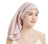 Gorro de Dormir de Seda Gorro de dormir seda for cabello largo con banda elástica suave for el cuidado del mujer y varios tipos(Lotus pink)