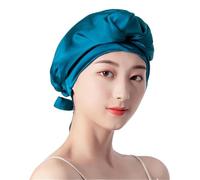 Gorro de dormir de seda Mulberry de 16MM, gorro de ducha de 1 capa, gorro de dormir for el hogar, Protector de capó for el cuidado del cabello(Blue)