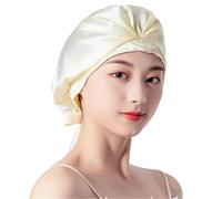 Gorro de dormir de seda Mulberry de 16MM, gorro de ducha de 1 capa, gorro de dormir for el hogar, Protector de capó for el cuidado del cabello(Yellow)