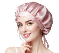 Gorro de Dormir de Seda Transpirable, Gorra de Seda para Dormir Antideslizante, Gorro de Dormir de Seda para Mujer Con Banda Elástica,Gorro Saten para Pelo Suave Elástico,Cuidado del cabello(Rosa)