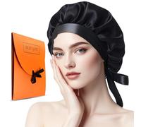 Gorro de Dormir de Seda Transpirable,Gorra de Seda para Dormir Antideslizante,Gorro de Dormir de Seda para Mujer Con Banda Elástica,Gorro Saten para Pelo Suave Elástico,Cuidado del cabello(Negro)