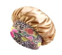 Gorro de dormir liso satén for mujer, gorro for el cuidado del cabello, sedoso, gorros ducha cómodos, banda flores, Unisex Para Dormir(Gold)