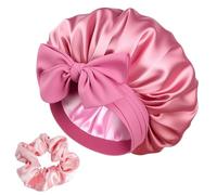 Gorro de Dormir Satin Seda con Coletero, Suave Gorro de Seda para Dormir Doble Capa para Evitar Roturas, Cómodo Gorros Sedas Dormirs Pelo Rizado para Cabello Largo, Rizado y Cuidado Nocturno
