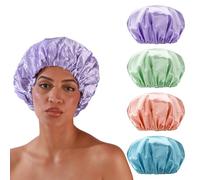 Gorro de ducha, 4 unidades de gorros de ducha para mujeres, doble capa impermeable, gorro de ducha, protección del cabello, gorros de ducha de goma EVA reutilizables, tamaño mediano