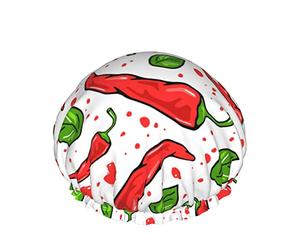 Gorro de ducha, Art Hot Pepper, gorros de ducha de baño reutilizables para mujeres de pelo largo, gorro de ducha de baño impermeable de doble capa, protector de cabello para niños, niñas y mujeres, 1