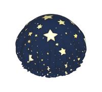 Gorro de ducha azul marino con estampado de cielo y estrellas para mujer, ligero, reutilizable, suave, impermeable, a prueba de fugas.