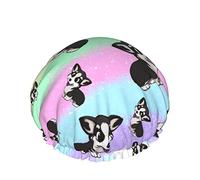 Gorro de ducha Black TongueCorgi Gorros de baño Gorro de pelo impermeable Gorro de ducha ligero de doble capa para mujeres, hombres, niños y adolescentes