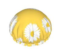Gorro de ducha blanco Aster Margarita amarillo gorro de baño reutilizable gorro de baño elástico suave impermeable para gorras de cabello de todas las longitudes de cabello