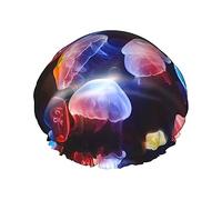 Gorro de ducha colorido estampado medusa, elástico y reutilizable para cabello largo, gorro de ducha impermeable grande, para mujeres, hombres, niños
