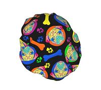 Gorro de ducha colorido para perros, impermeable, reutilizable, con forro de PEVA, ajustable, doble protección, gorro de baño elástico para todo el cabello largo