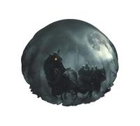 Gorro de ducha con carruaje fantasma de Halloween, luna, noche, gorro de ducha para mujer, reutilizable, impermeable, gorro de pelo para ducha, banda elástica de doble capa, pelo largo