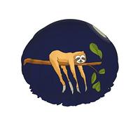 Gorro de ducha con diseño de árbol y luna para dormir con perezoso divertido, gorros de pelo largo reutilizables para mujer con banda elástica, gorro de ducha de baño de doble capa para adultos y niño