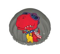 Gorro de ducha con diseño de dinosaurio superhéroe de dibujos animados, doble capa, reutilizable, gorro de ducha grande para mujeres, gorro de ducha con forro de PEVA y cuerda