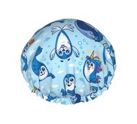 Gorro de ducha con diseño de foca juguetona, de doble capa, reutilizable, impermeable, cómodo y elegante.