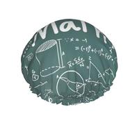 Gorro de ducha con diseño de fórmulas, teoría de matemáticas, lección de matemáticas, impresión de palabras, elástico y reutilizable, doble capa, impermeable, gorro de ducha