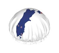 Gorro de ducha con diseño de mapa de la bandera de Nueva Zelanda para mujer, gorro de baño reutilizable, gorro de ducha transpirable, gorro de ducha ajustable