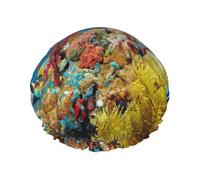 Gorro de ducha con diseño de peces tropicales para hombre, reutilizable, impermeable, largo, grueso, cuidado del cabello, corto, para niños