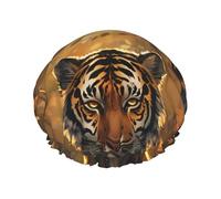 Gorro de ducha con diseño de tigre en el bosque caído de doble capa, reutilizable, gorro de ducha grande para mujer, gorro de ducha con forro de PEVA y cuerda elástica