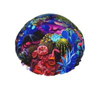 Gorro de ducha con doble banda elástica impermeable y orejas con volantes, a prueba de aceite, diseño de cactus y animales tropicales, zorro, serpiente, cerdo, se puede reutilizar