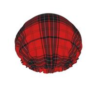 Gorro de ducha con estampado a cuadros rojos y negros para mujer, ligero, reutilizable, suave, impermeable, a prueba de fugas.