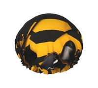 Gorro de ducha con estampado amarillo mostaza y negro para mujer, ligero, reutilizable, suave, impermeable, a prueba de fugas.