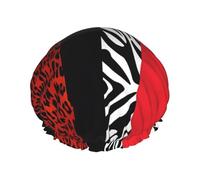 Gorro de ducha con estampado animal de leopardo rojo y cebra, reutilizable, doble capa, artículos esenciales de viaje de hotel, accesorios de ducha de salón L