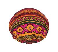 Gorro de ducha con estampado bohemio de arte popular mexicano para mujer, ligero, reutilizable, suave, impermeable, a prueba de fugas.