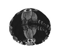 Gorro de ducha con estampado completo de mapache de dibujos animados para mujeres y hombres, reutilizable, doble capa, impermeable, duradero, transpirable