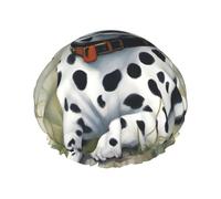 Gorro de ducha con estampado dálmata para mujer, ligero, reutilizable, suave, impermeable, a prueba de fugas.