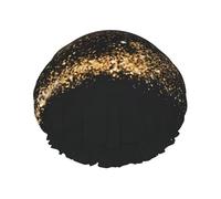 Gorro de ducha con estampado de arena negra dorada para mujeres y hombres, gorro de baño reutilizable de doble capa con correa elástica, L