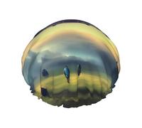 Gorro de ducha con estampado de aterrizaje de nave espacial, reutilizable, doble capa, transpirable, de secado rápido, perfecto para el hogar, spa, hotel y viajes