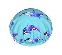 Gorro de ducha con estampado de ballena asesina Orca, gorro de baño elástico reutilizable impermeable, banda elástica ajustable de doble capa, gorro de baño para mujeres, hombres, salón de spa