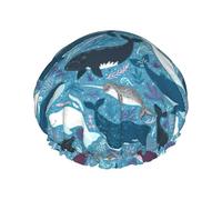 Gorro de ducha con estampado de ballena para mujer, ligero, reutilizable, suave, impermeable, a prueba de fugas.