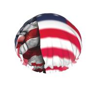 Gorro de ducha con estampado de bandera de Estados Unidos y paz hippie para mujer, gorro de baño elástico de doble capa para el hogar, spa, hotel y peluquería