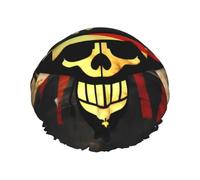 Gorro de ducha con estampado de bandera pirata para mujer, ligero, reutilizable, suave, impermeable, a prueba de fugas.