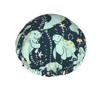 Gorro de ducha con estampado de becerro de animales de manatíes para mujer, ligero, reutilizable, suave, impermeable, a prueba de fugas.