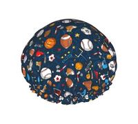 Gorro de ducha con estampado de béisbol, baloncesto, fútbol, hockey, elástico y reutilizable para pelo largo, gorro de ducha impermeable grande, para mujeres, hombres, niños